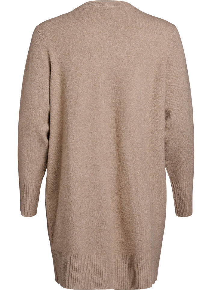 Ribbestrikket cardigan med lommer, Beige, Packshot image number 1