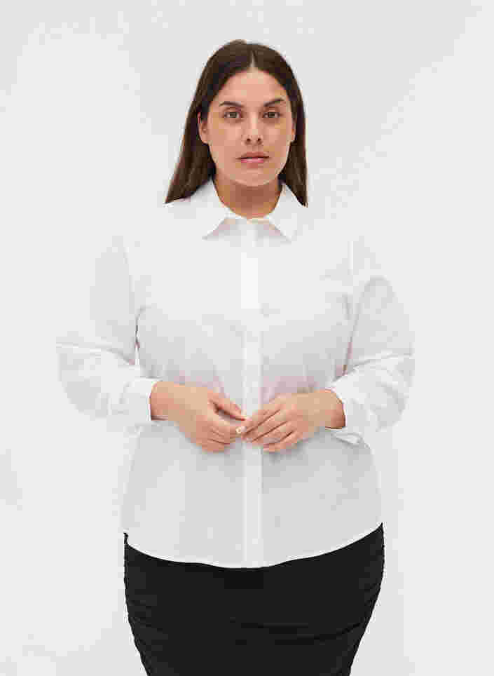 Økologisk bomullsskjorte med krave og knapper, White, Model image number 0