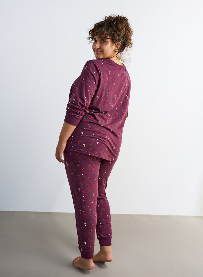 Pyjamasbukser med trykk, M&oslash;rk Bordeaux, Model image number 1