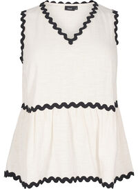 Ermeløs bluse med kontrastfargede bølgekanter, Beige Ermeløs bluse med kontrastfargede bølgekanter