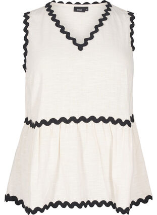 Zizzi Ermeløs bluse med kontrastfargede bølgekanter, Beige, Packshot image number 0