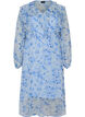 Chiffonkjole med blomsterprint, volanger og lange ermer, Bl&aring;, Packshot image number 0