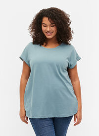 Kortermet T-skjorte i bomullsblanding, Smoke Blue, Model