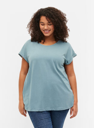Kortermet T-skjorte i bomullsblanding, Smoke Blue, Model image number 0