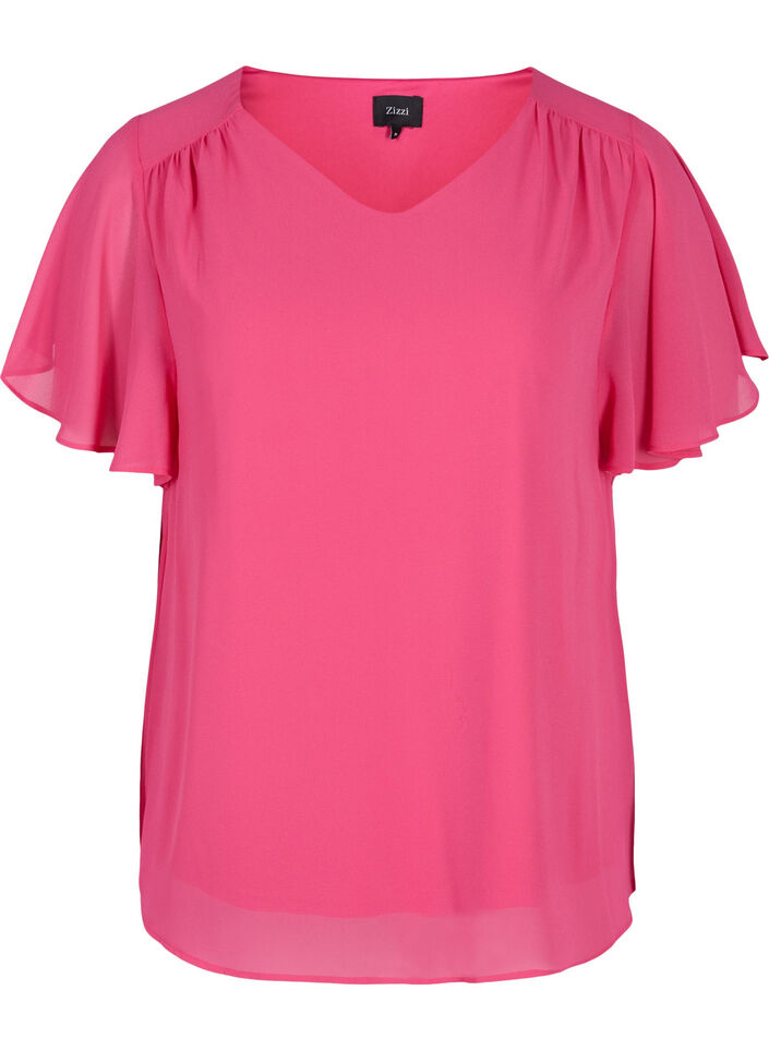 Bluse med korte ermer, Magenta, Packshot image number 0