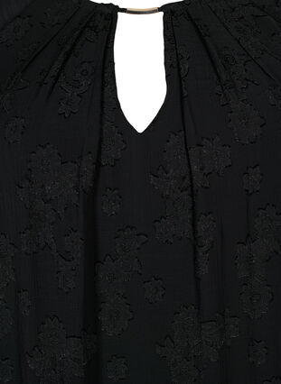 Kjole med struktur og korte ermer , Black, Packshot image number 2