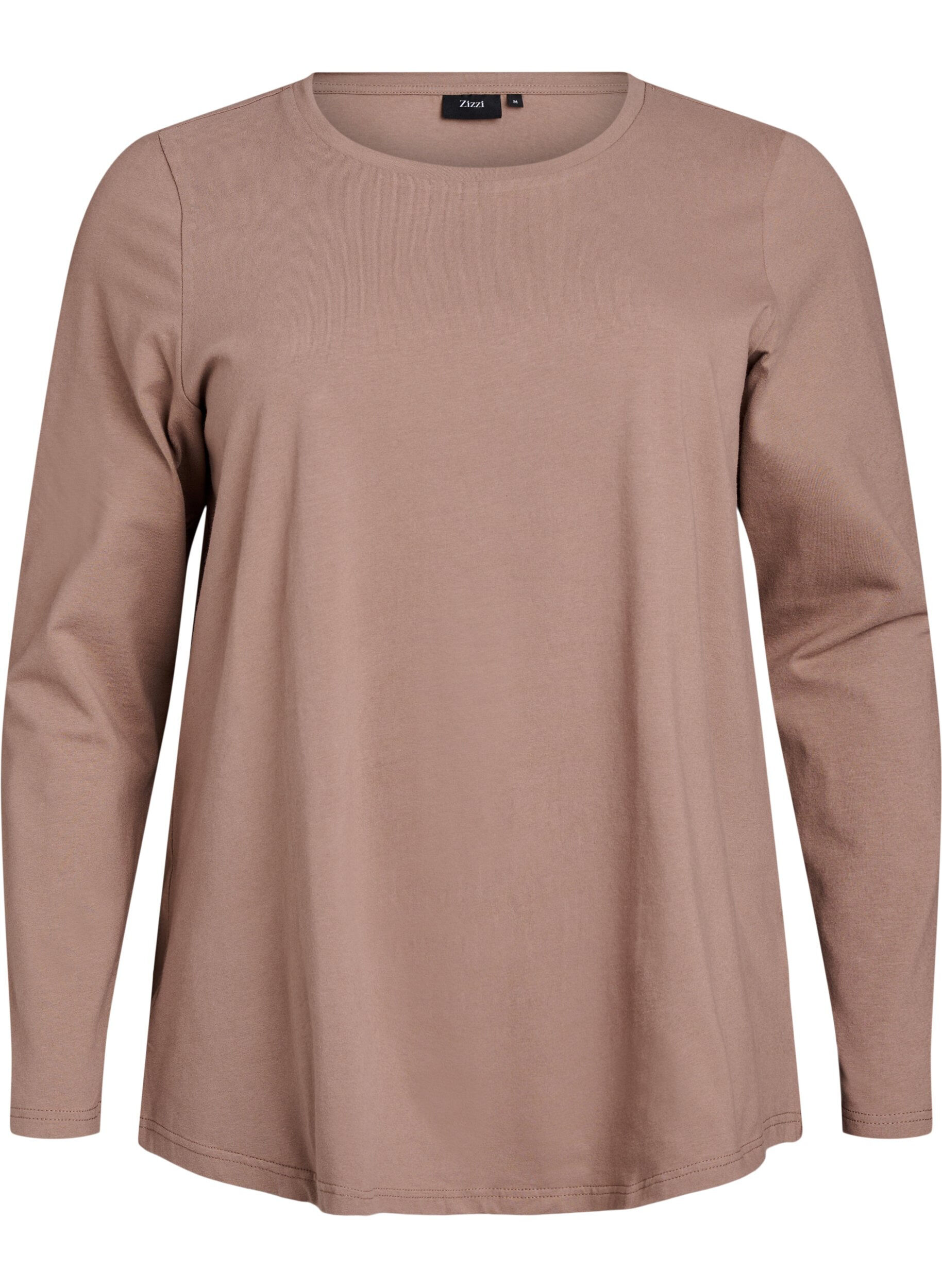 ZizziBasis jersey bluse med lange ermer, Brun, Packshot image number 0