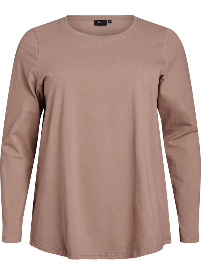Basis jersey bluse med lange ermer, Brun, Packshot image number 0