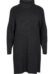 FLASH - Strikket kjole med høy hals, Dark Grey Melange