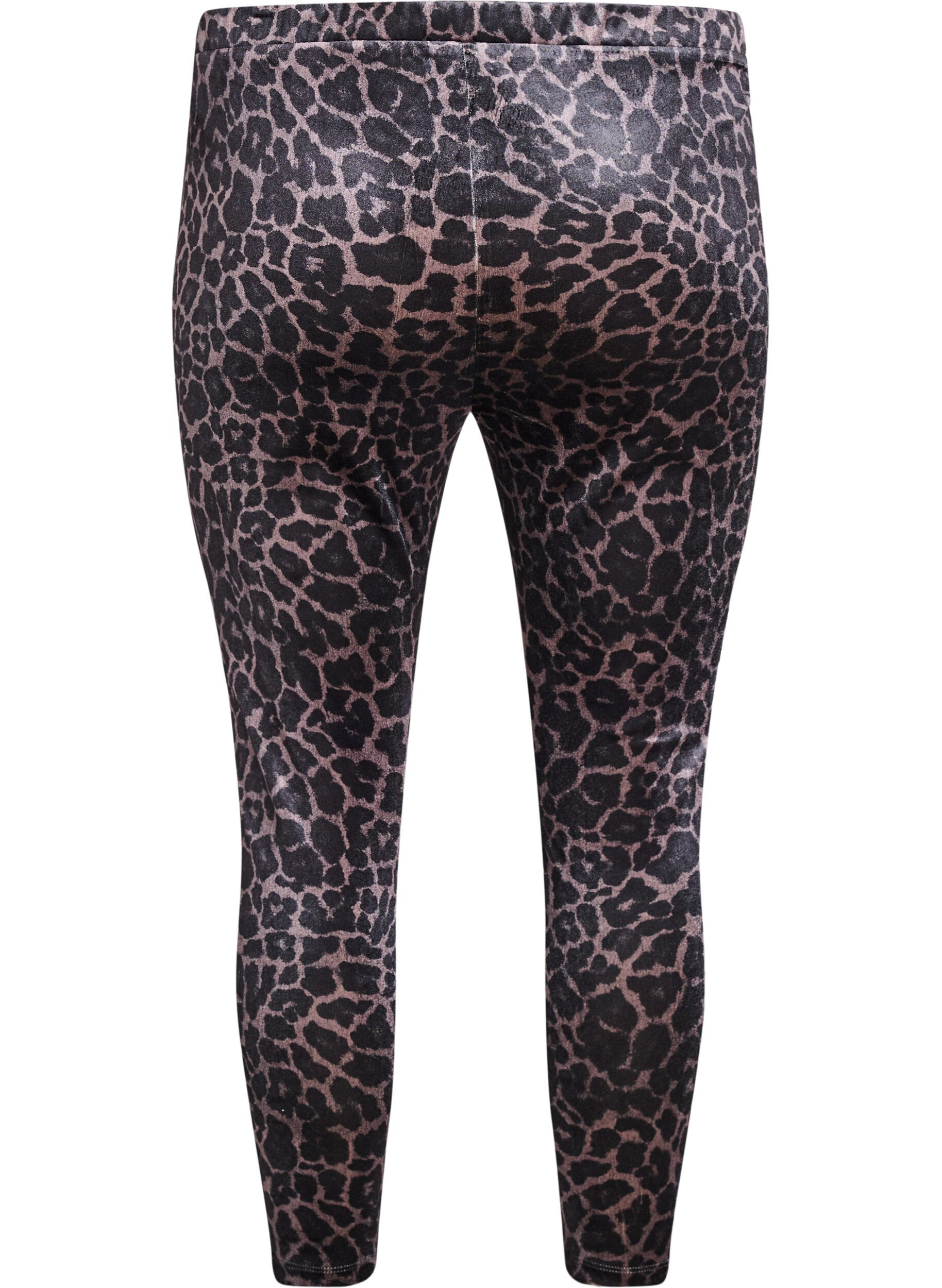 Zizzi Velourleggings med leopardm&oslash;nster, Brun, Packshot image number 1