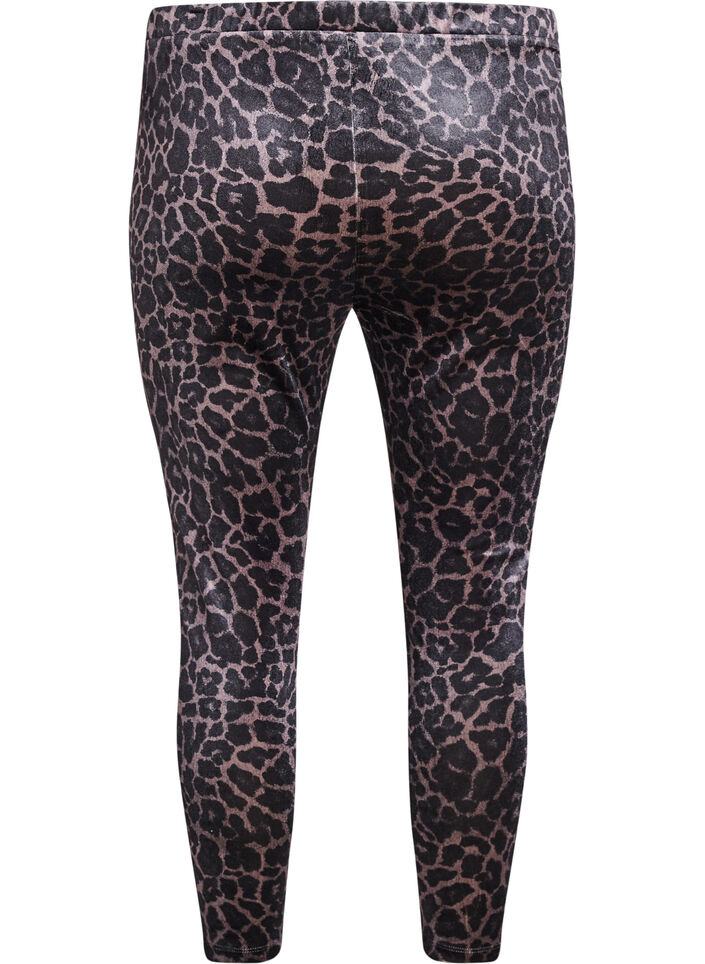 Velourleggings med leopardmønster, Brun, Packshot