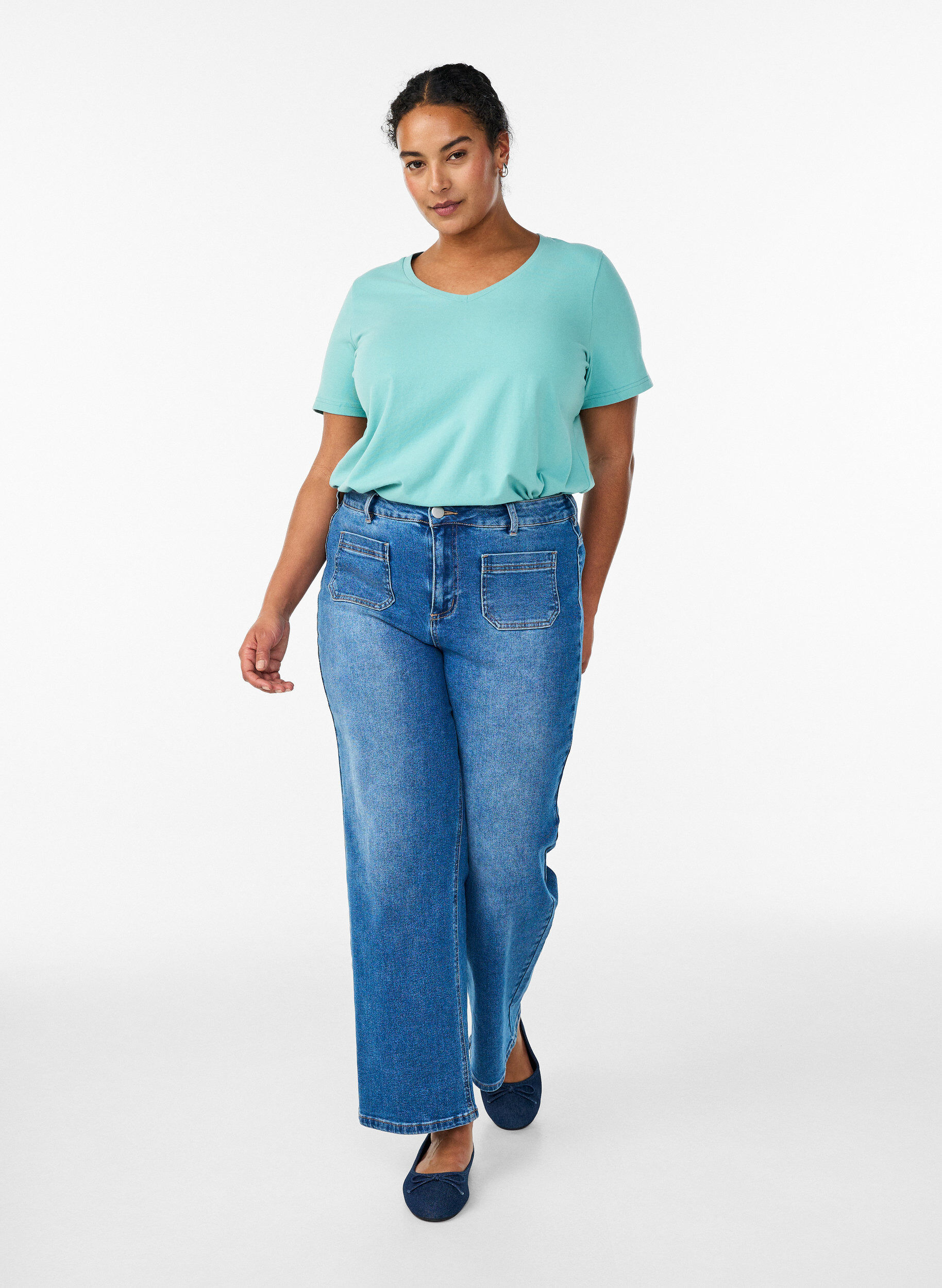 ZizziEnsfarget basis T-skjorte i bomull, Gr&oslash;nn, Model image number 1