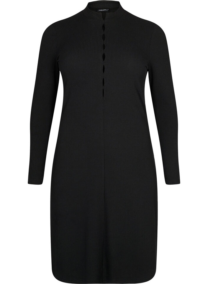 Tettsittende kjole med cut-out detaljer, Black, Packshot image number 0