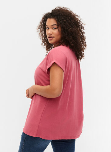 Kortermet T-skjorte i bomullsblanding, Rasperry Pink, Model image number 1