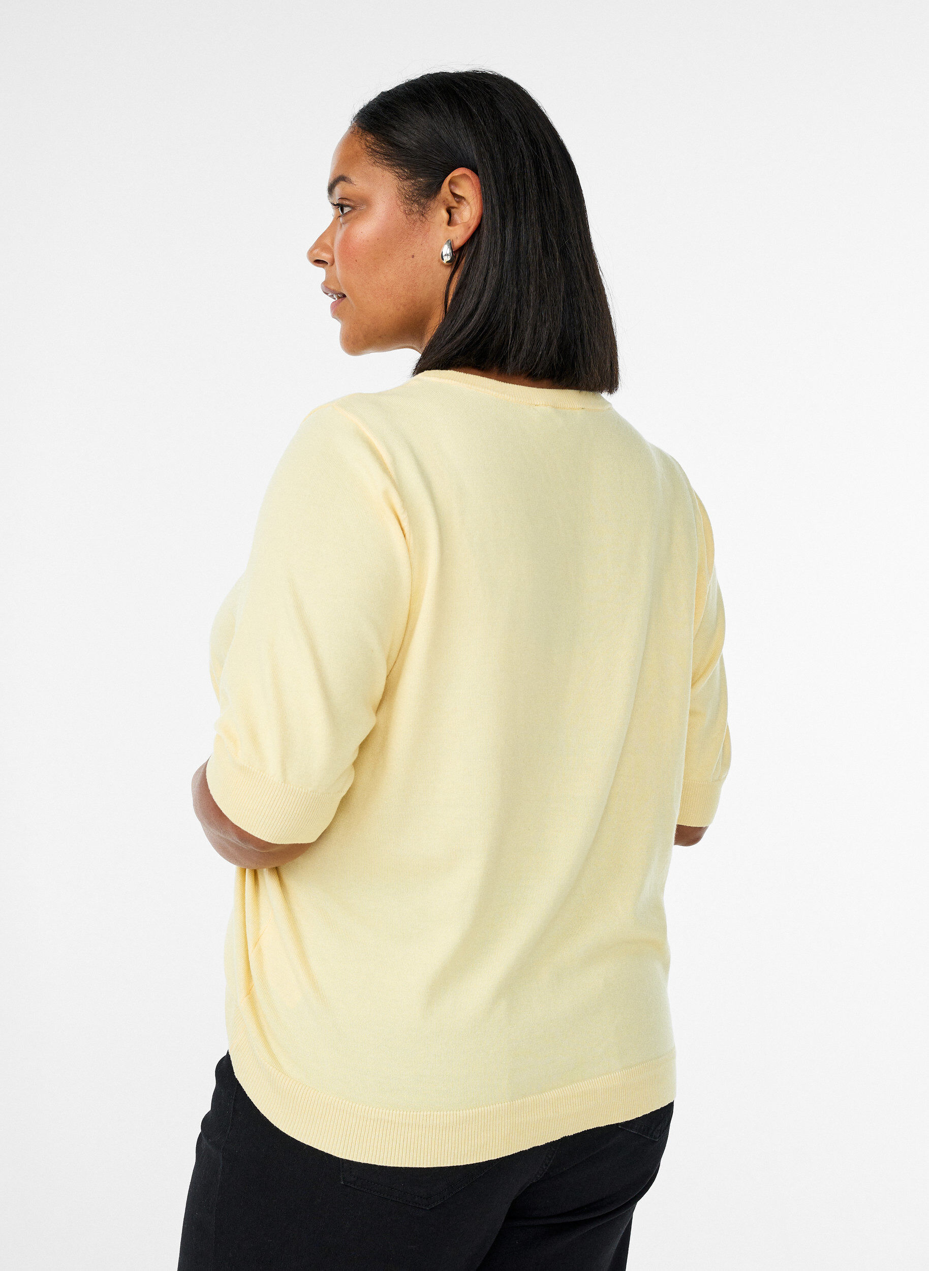 ZizziFinstrikket bluse med korte ermer, Gul, Model image number 2