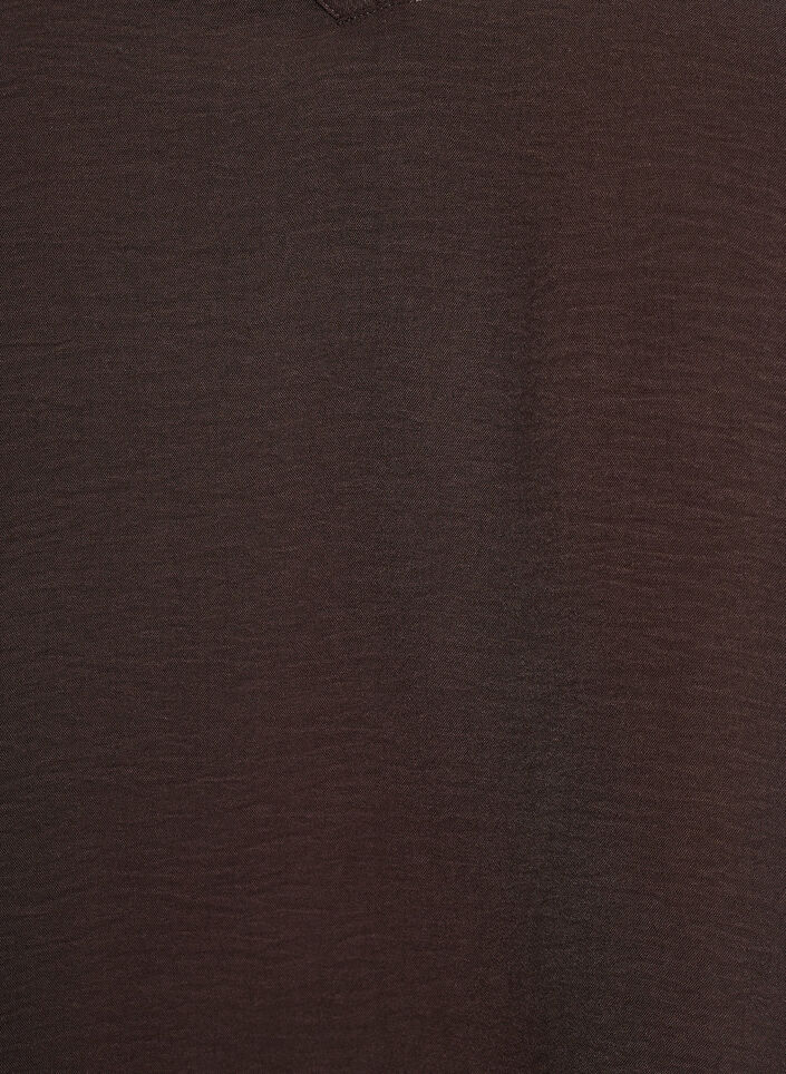 Bluse med smockmansjetter og V-hals, Brun, Packshot image number 2