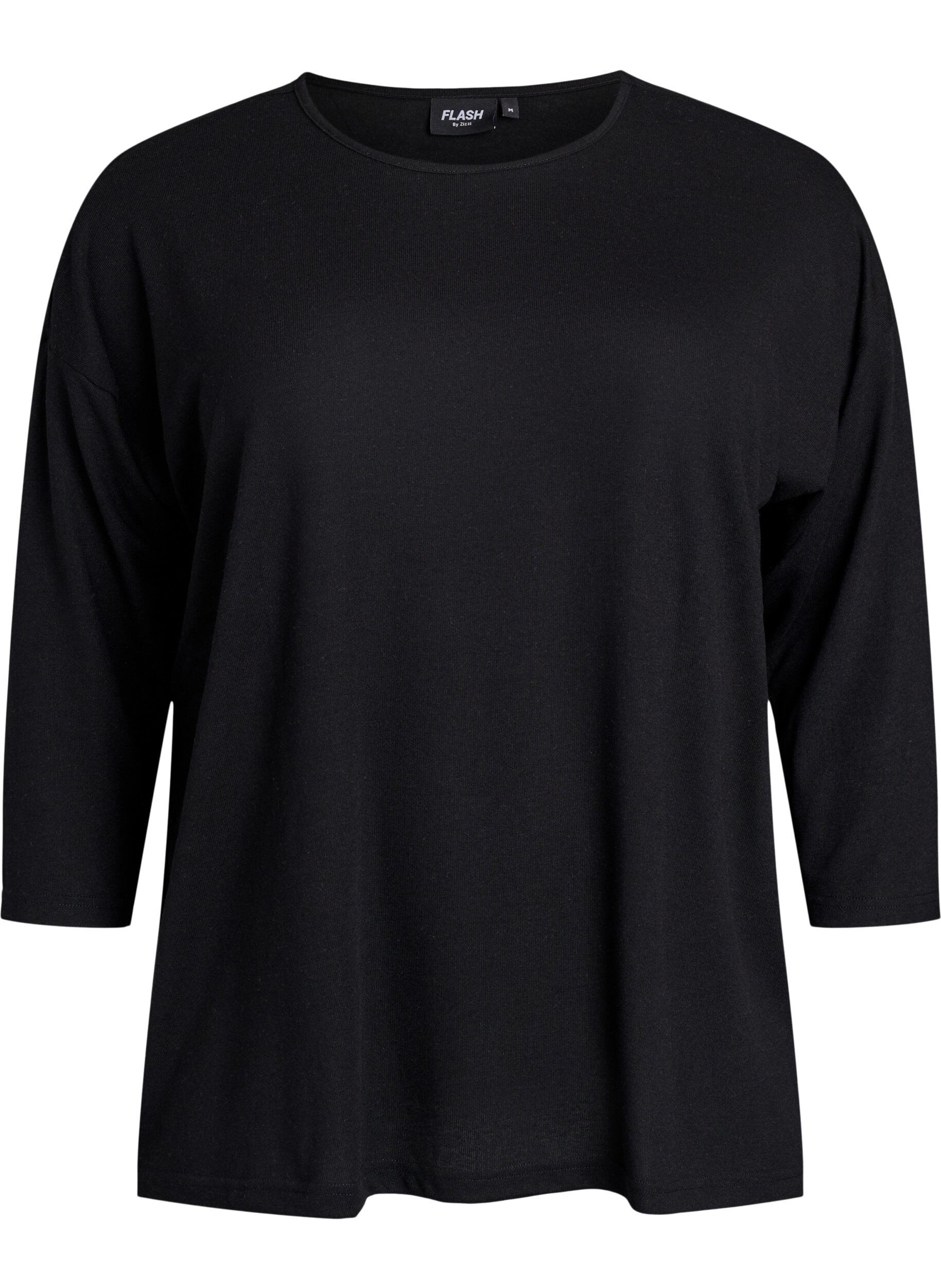 ZizziJersey bluse med 3/4 ermer, Svart, Packshot image number 0