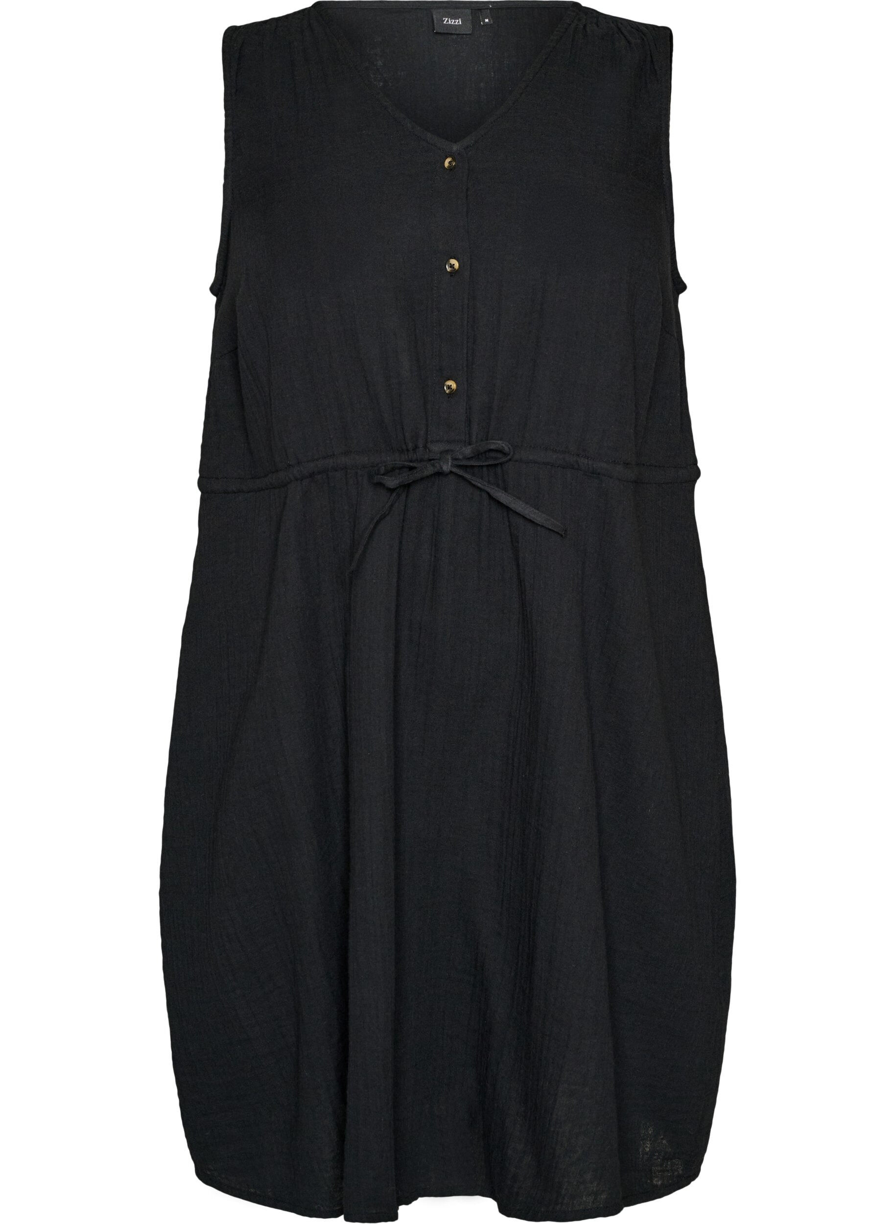 Zizzi Ermel&oslash;s bomullsmuslinkjole med knyteb&aring;nd, Svart, Packshot image number 0