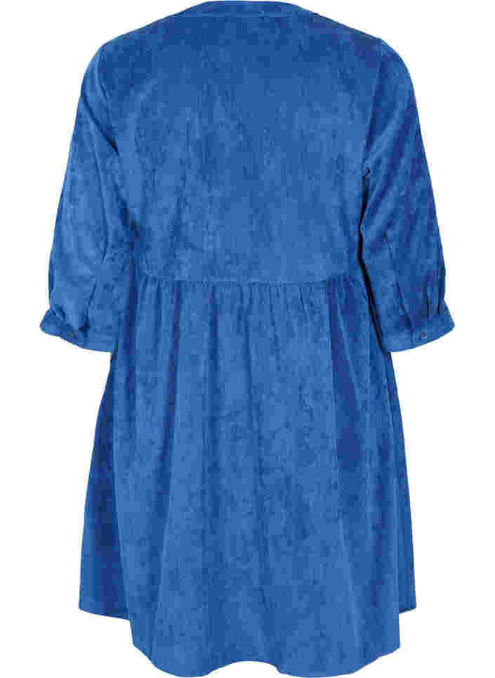 Fløyelskjole med 3/4-ermer og knapper, Estate Blue, Packshot image number 1
