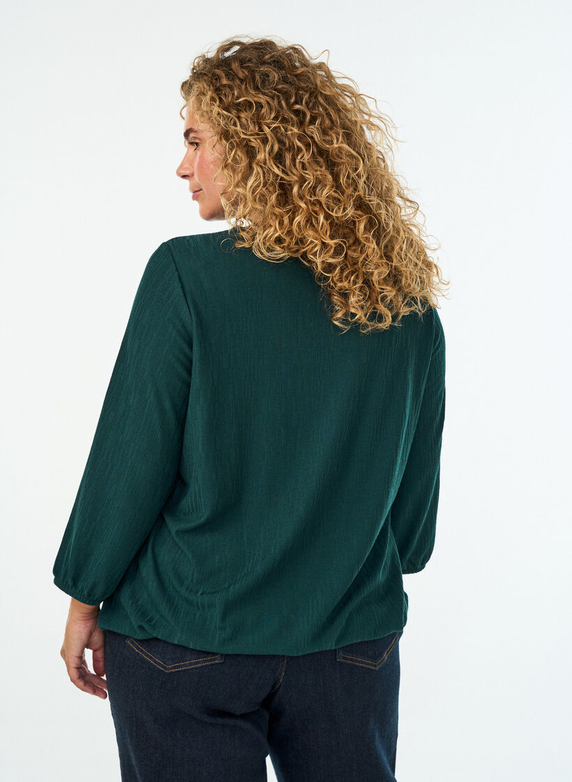 Bluse med tekstur og 3/4 ermer, Gr&oslash;nn, Model image number 2
