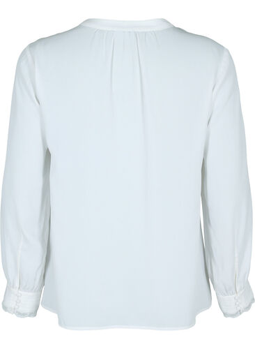 Langermet bluse med V-hals , Bright White, Packshot image number 1