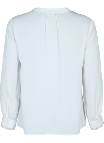 Langermet bluse med V-hals , Bright White, Packshot image number 1
