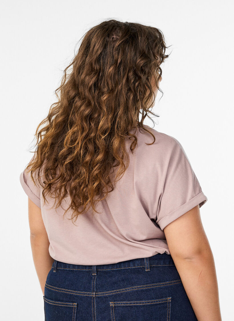 Kortermet t-skjorte i en bomullsblanding, Rosa, Model image number 2