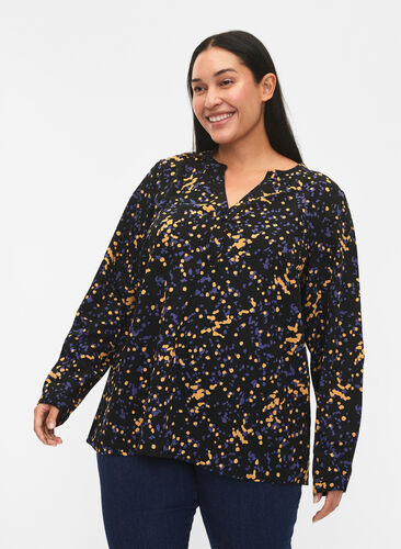 FLASH - bluse med lange ermer og trykk, Black Splash AOP, Model image number 0