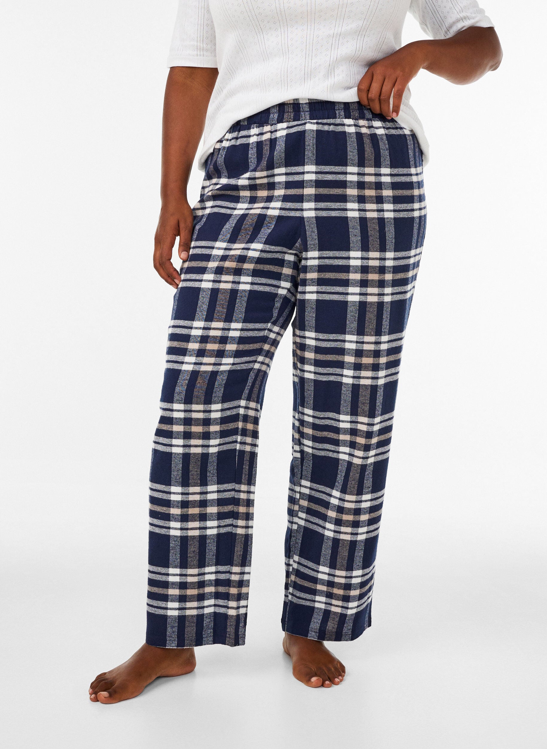 Rutete bomulls pyjamasbukser, Bl&aring;, Model
