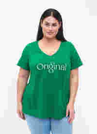 T-skjorte i bomull med trykk og V-hals, Jolly Green ORI, Model