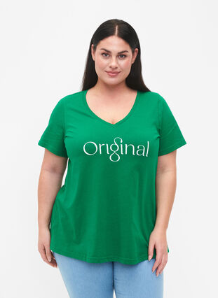 T-skjorte i bomull med trykk og V-hals, Jolly Green ORI, Model image number 0