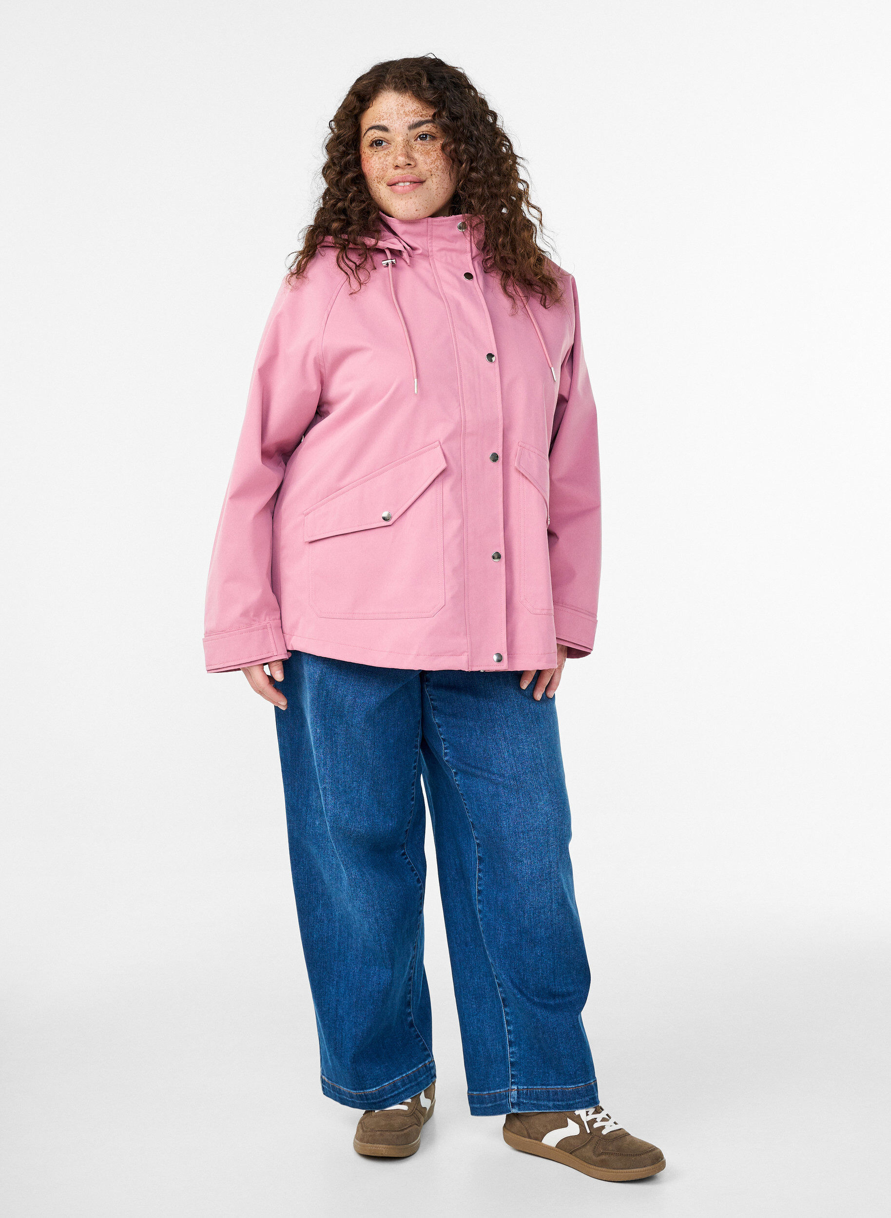 ZizziKort v&aring;rjakke med avtagbar hette, Rosa, Model image number 1