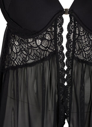Kort nattkjole med blonder og formstøpte skåler, Black, Packshot image number 2