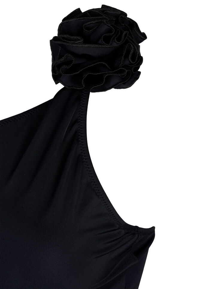 Badedrakt med asymmetrisk utringning, Black, Packshot