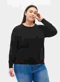 Ensfarget strikkegenser med ribbedetaljer, Black, Model