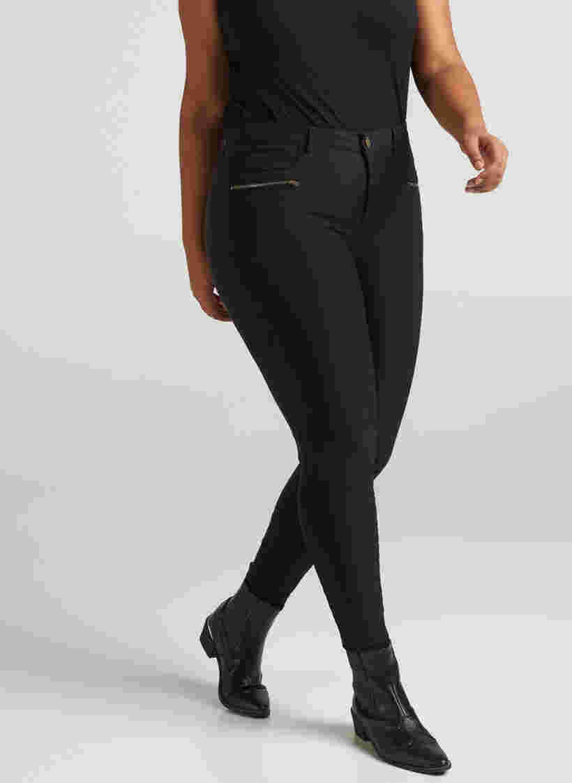 Tettsittende bukser med glidelåsdetaljer, Black, Model image number 2