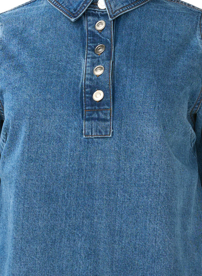 Kort denimkjole med A-fasong og lange ermer, Blue Denim, Packshot image number 3