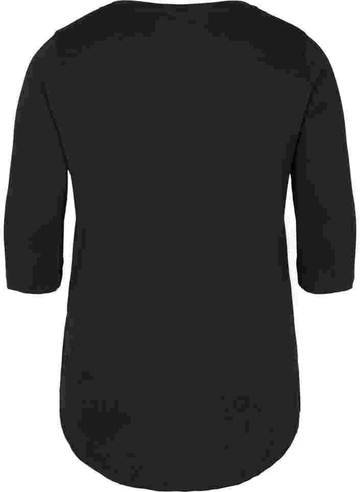 T-skjorte i bomull med 3/4-ermer, Black LOUNGE, Packshot image number 1