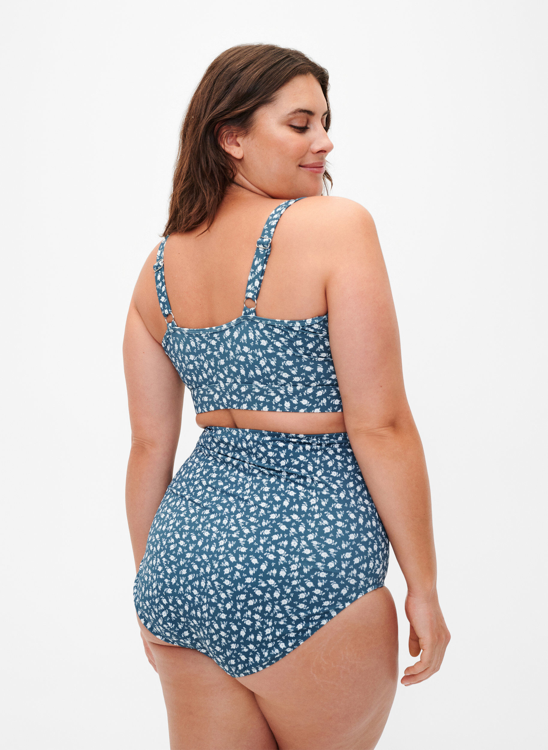 Zizzi Bikinitopp med print og volangdetaljer, Bl&aring;, Model image number 1