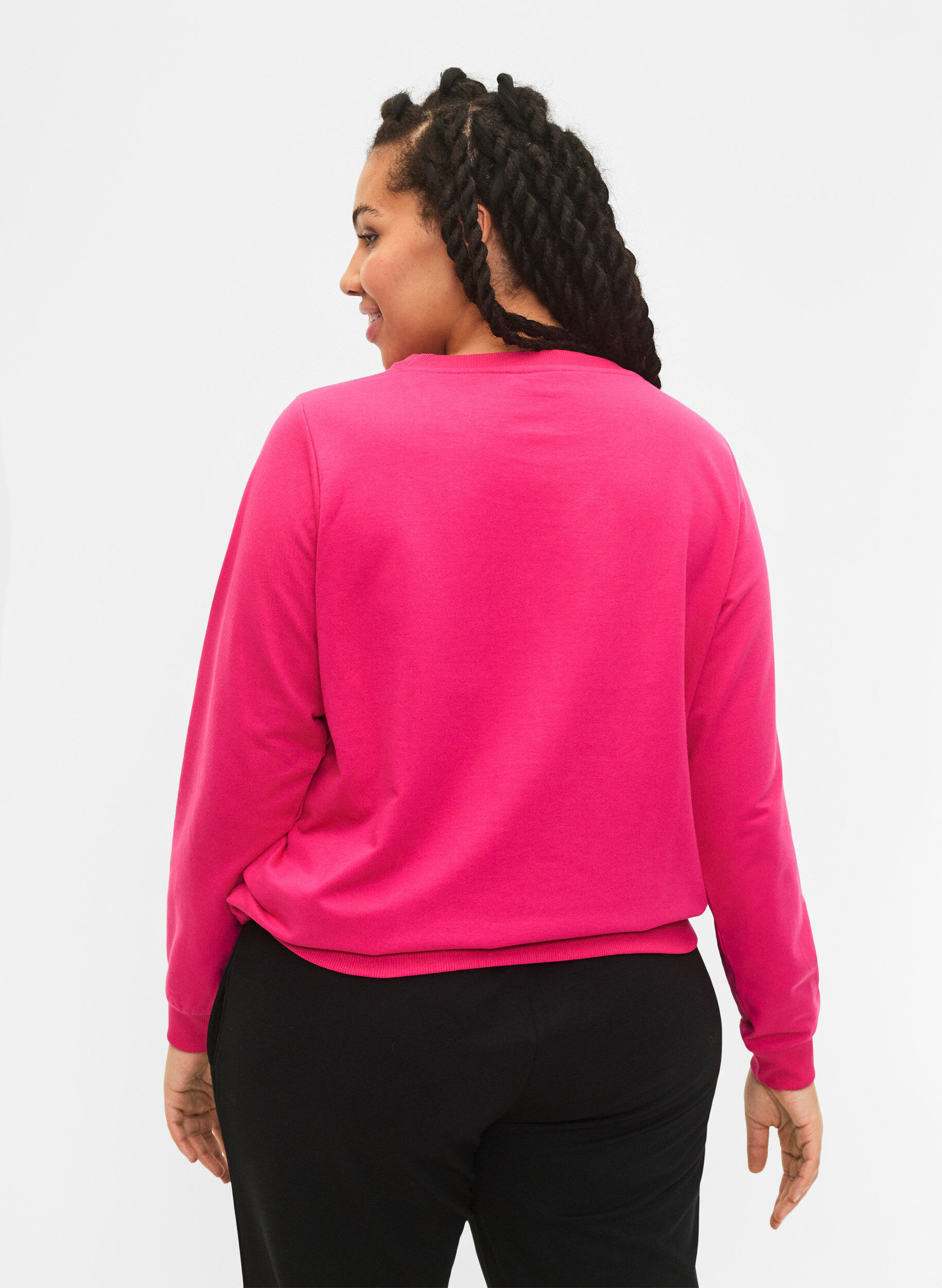Zizzi Sweatshirt med tekst, Fuchsia P. W. Reset, Model image number 1