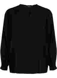 Langermet bluse med smock- og volangdetaljer, Black