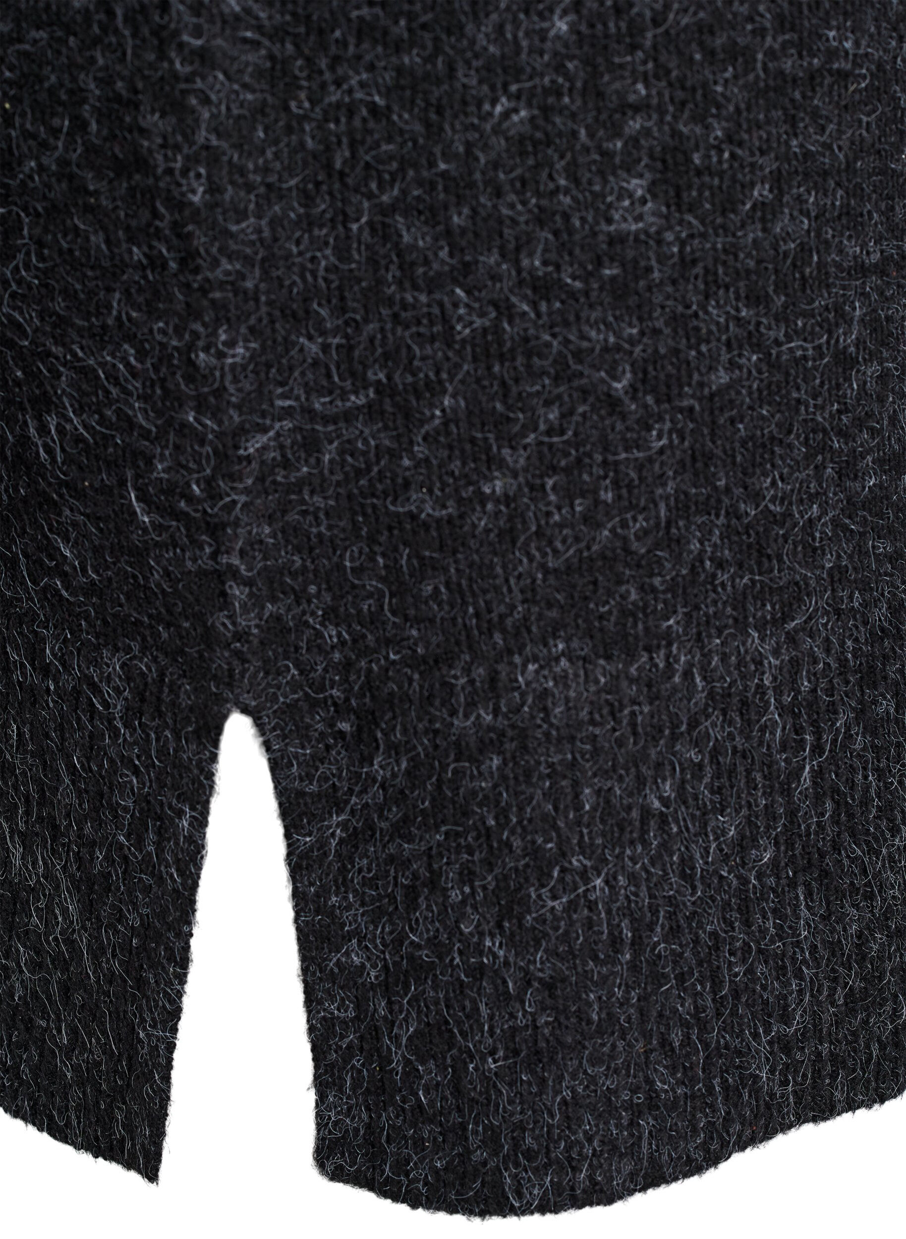 Zizzi Kort strikket kjole med b&oslash;lget fold og splitt, Gr&aring;, Packshot image number 3