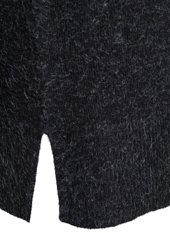 Kort strikket kjole med bølget fold og splitt, Grå, Packshot image number 3