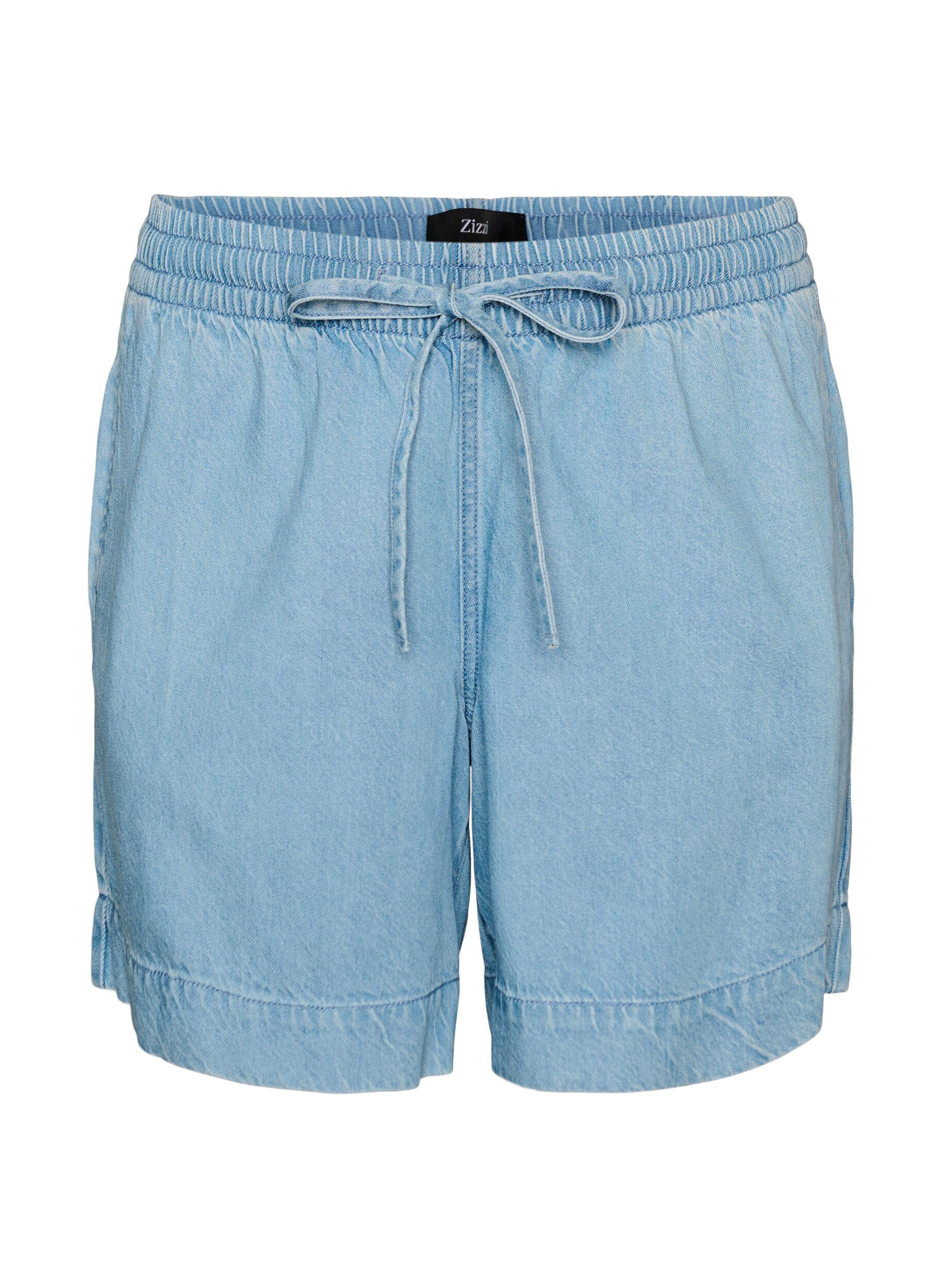 ZizziShorts med plagg i denim med elastisk midje og snor, Bl&aring;, Packshot image number 0