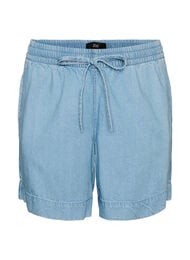 Shorts med plagg i denim med elastisk midje og snor, Bl&aring;