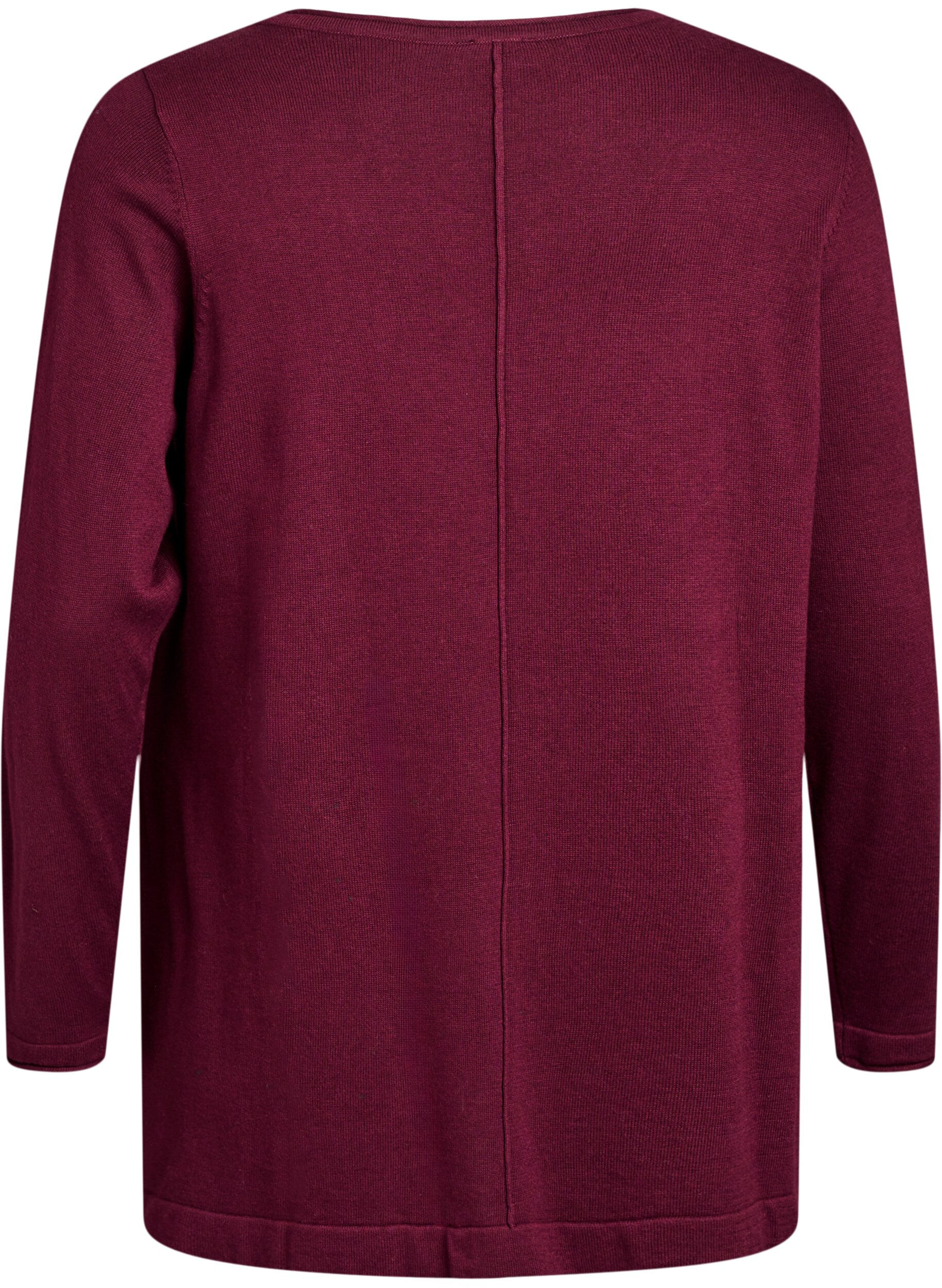 ZizziStrikket bluse i bomull og viskoseblanding, M&oslash;rk Bordeaux, Packshot image number 1