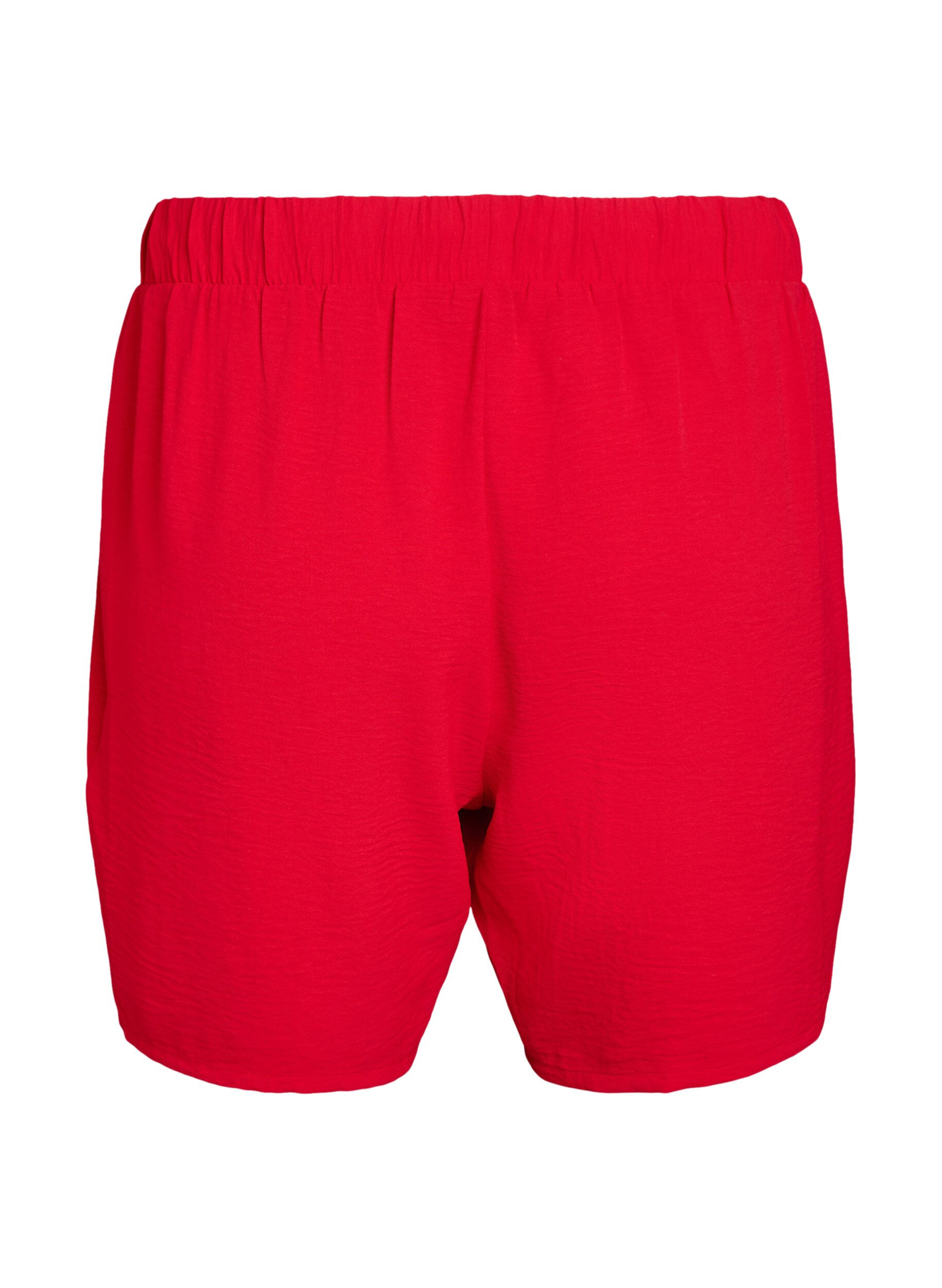 Zizzi Shorts med lommer og elastisk linning, R&oslash;d, Packshot image number 1