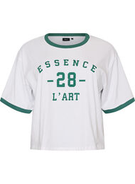 Bomulls T-skjorte med teksttrykk og boxy fit, Hvit