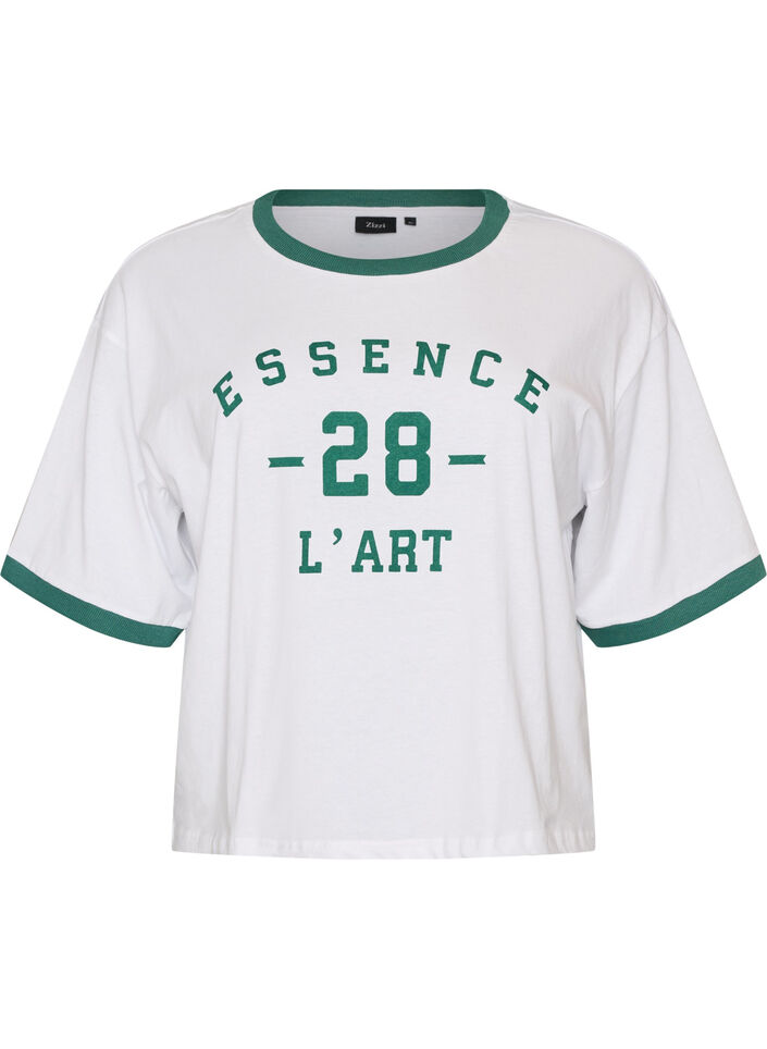 Bomulls T-skjorte med teksttrykk og boxy fit, Hvit, Packshot image number 0