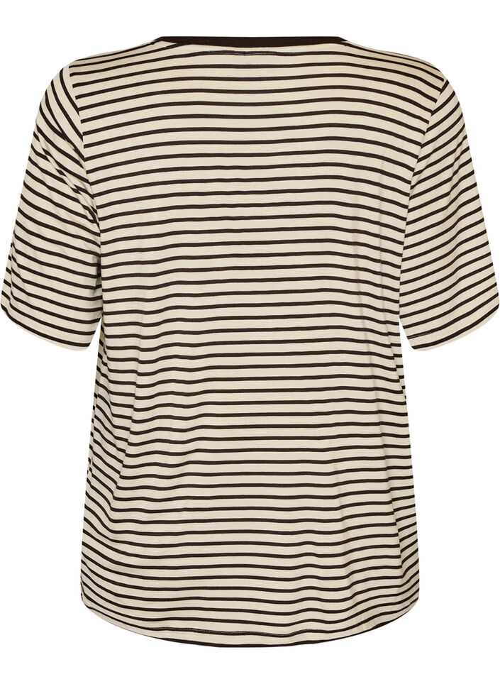 T-skjorte med TENCEL&trade; Lyocell og striper, Brun, Packshot image number 1